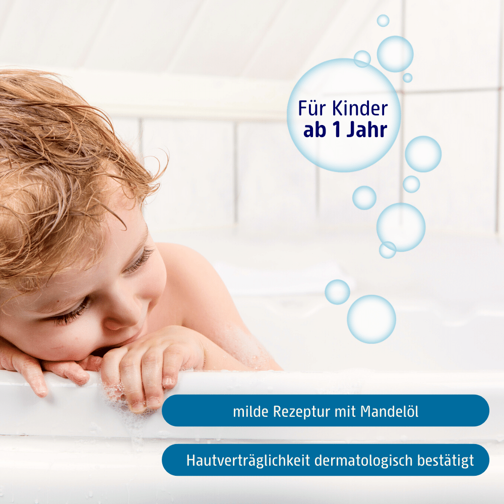 Das Produkt ist fuer Kinder ab 1 Jahr geeignet, hat eine milde Rezeptur mit Mandeloel und die Hautvertraeglichkeit wurde dermatologisch bestaetigt