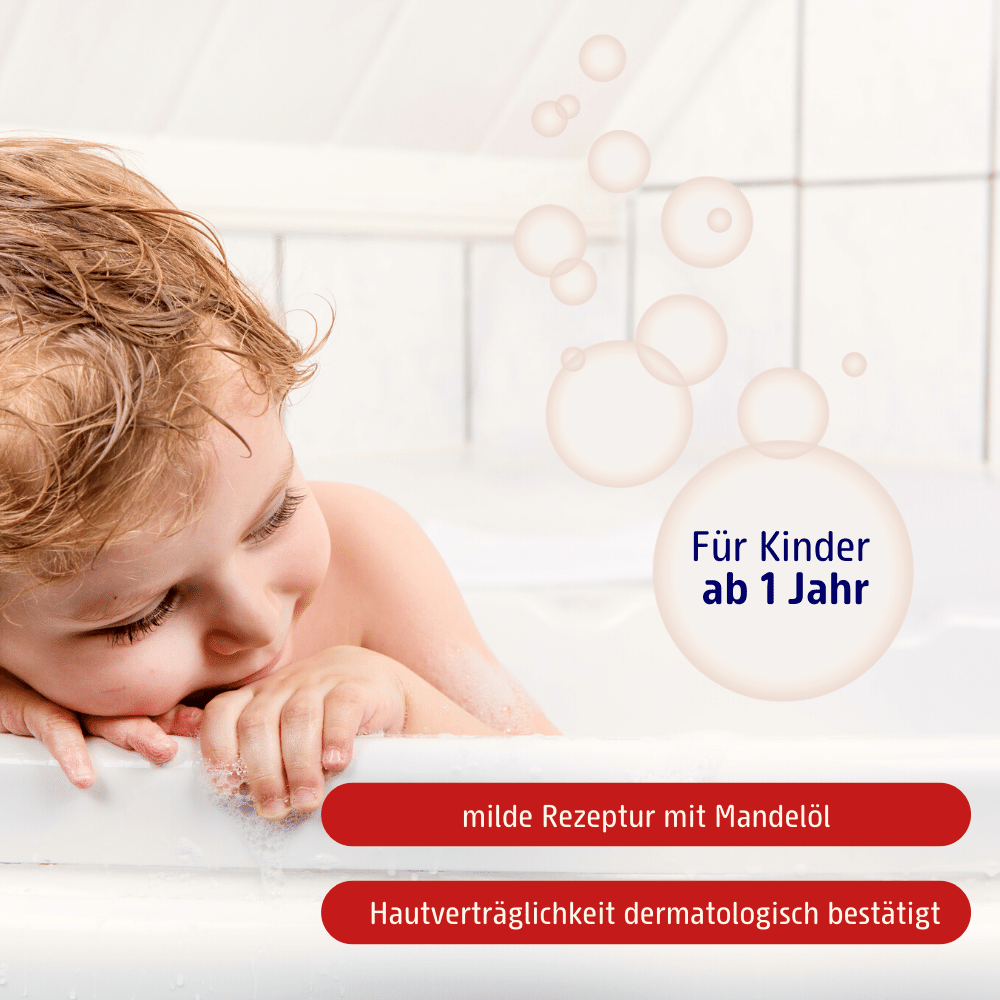 Das Produkt ist fuer Kinder ab 1 Jahr geeignet, hat eine milde Rezeptur mit Mandeloel und die Hautvertraeglichkeit wurde dermatologisch bestaetigt