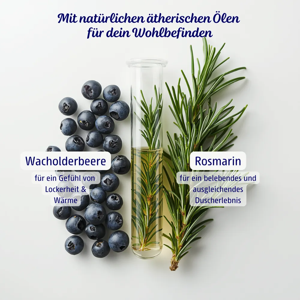 Wacholderbeeren, Reagenzglas mit Öl und Rosmarinzweignzglas