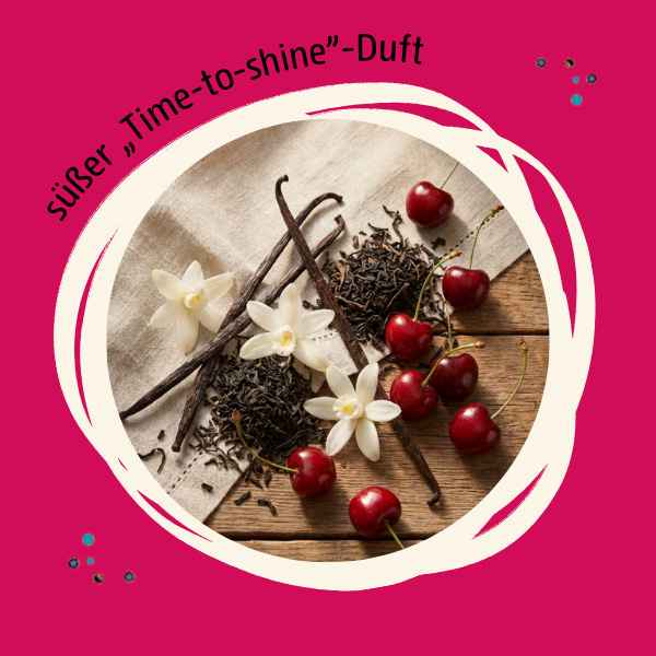 Abbildung der Duftkomponenten Vanille, Schwarzer Tee und Kirsche