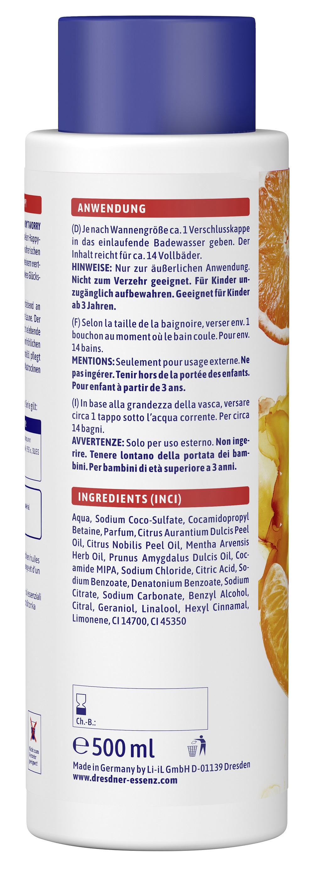 Produktbild Aroma-Booster Schaumbad "Don't Worry Be Happy" (Rueckseite)