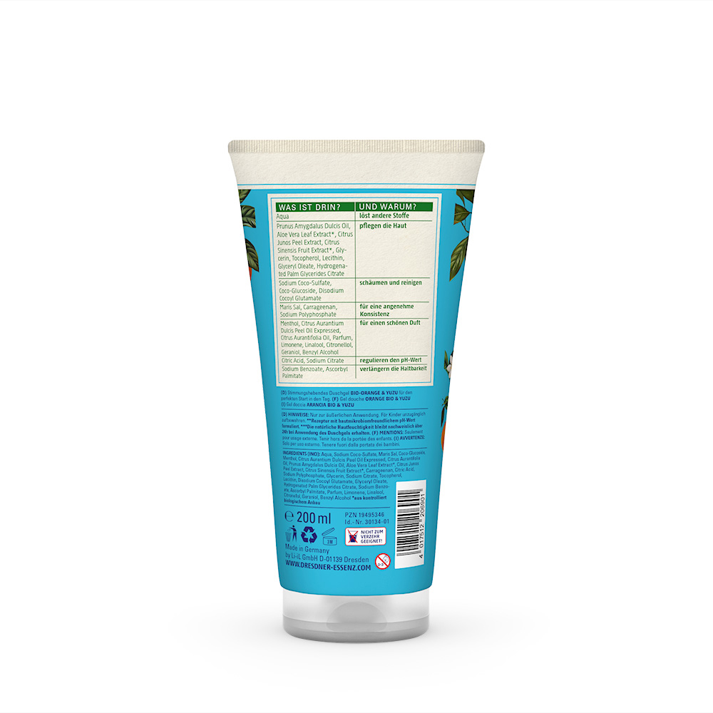 Produktbild Duschgel Bio-Orange und Yuzu (Rückseite)