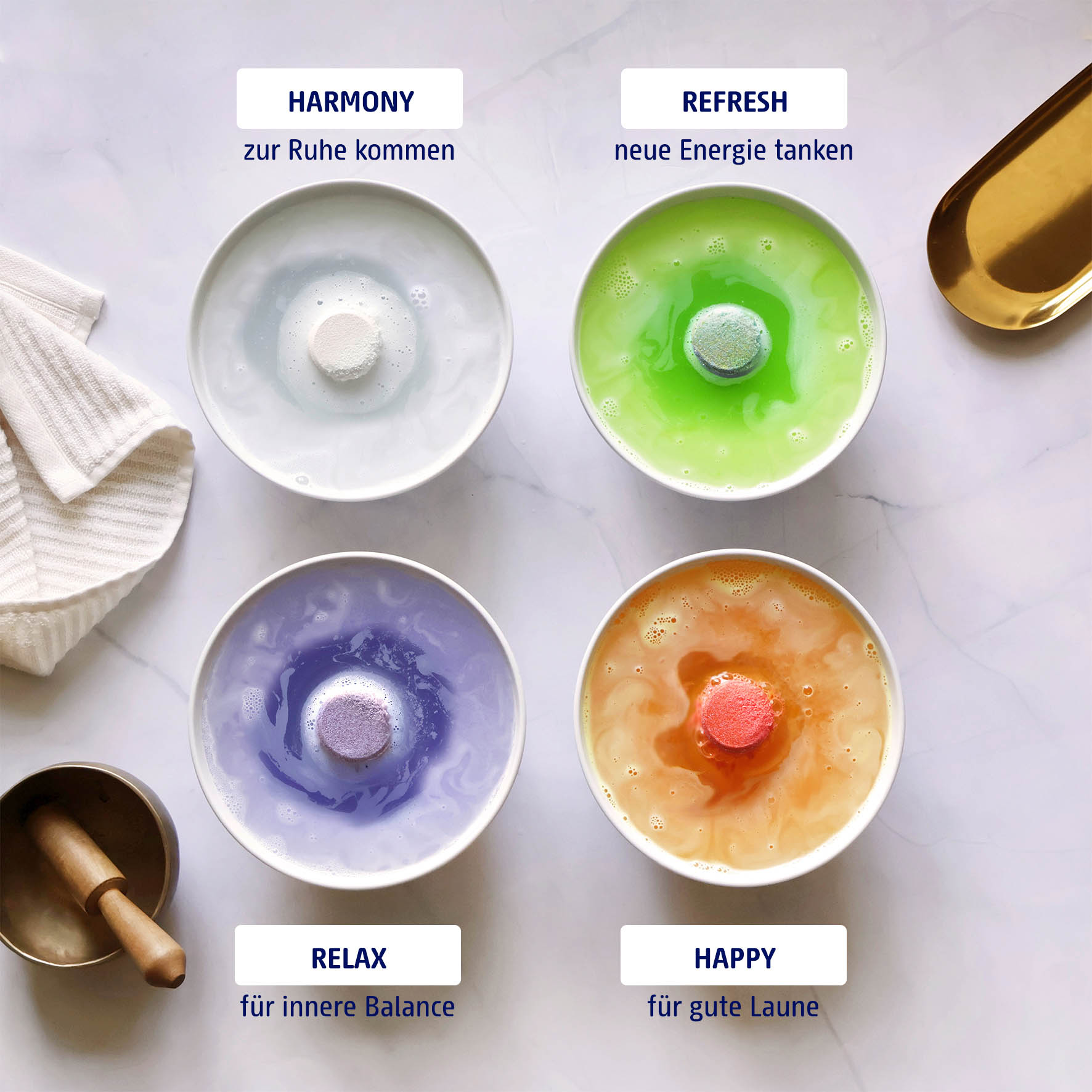 Aroma-Sprudel-Box besteht aus den Produkten HARMONY, REFRESH, RELAX und HAPPY