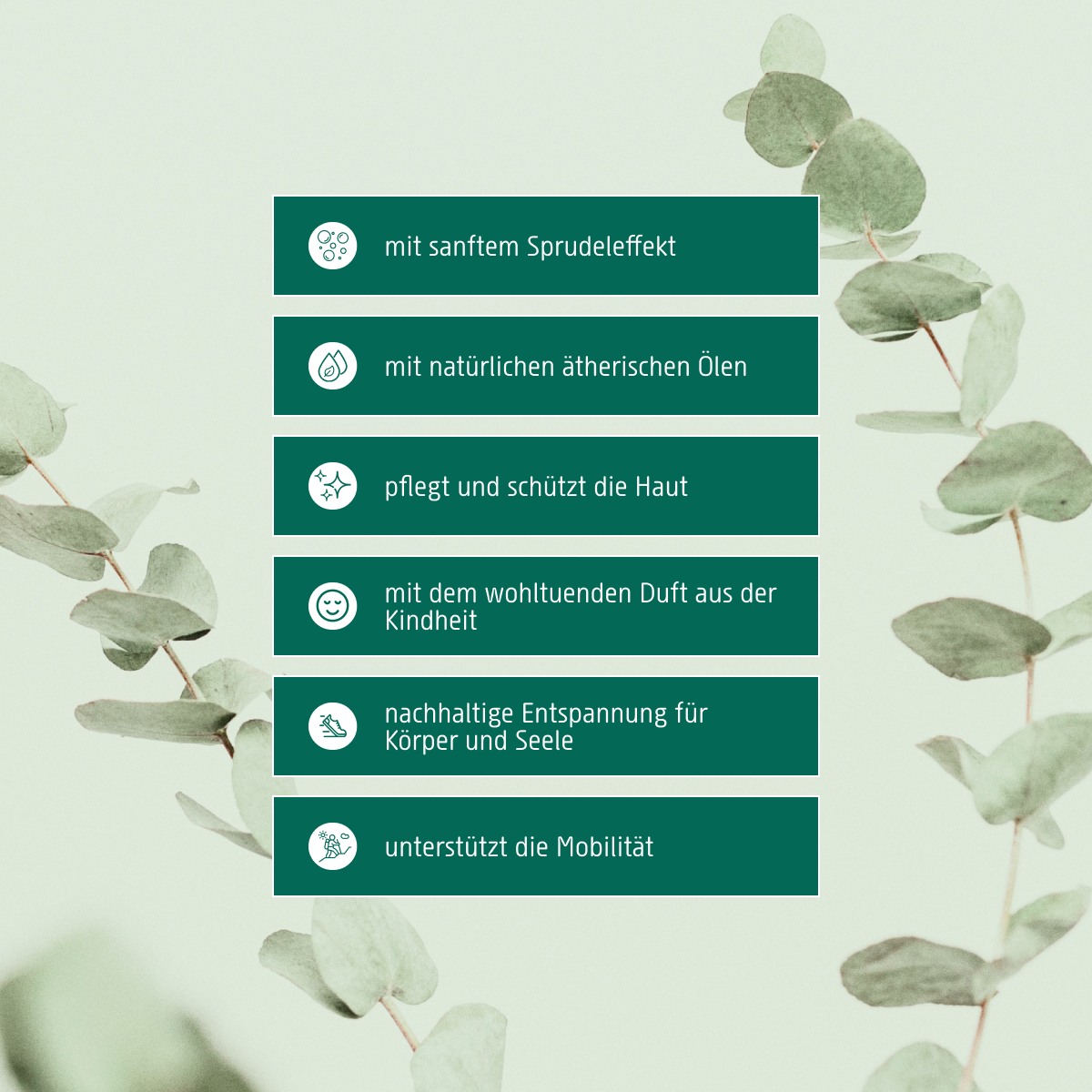Badezusatz Fichtennadel hat einen sanften Sprudeleffekt, ist mit dem wohltuenden Duft aus der Kindheit, bringt nachhaltige Entspannung fuer Koerper und Seele und unterstuetzt die Mobilitaet