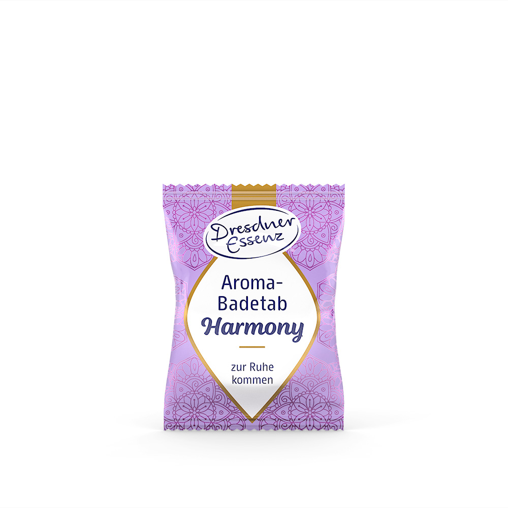 Abbildung des Aroma-Badetabs Harmony, der dabei hilft, zur Ruhe zu kommen