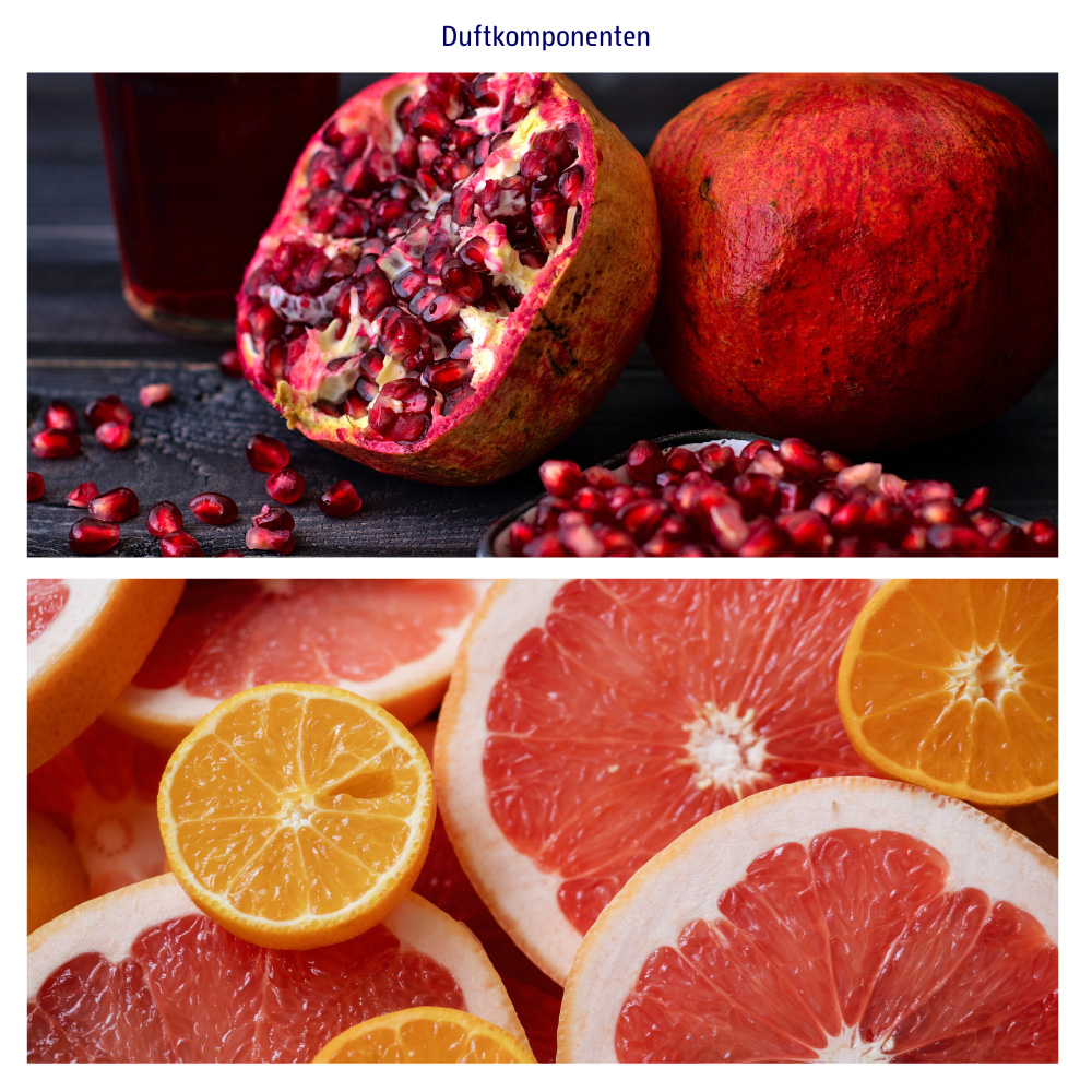 Abbildungen der Duftkomponenten Granatapfel und Grapefruit