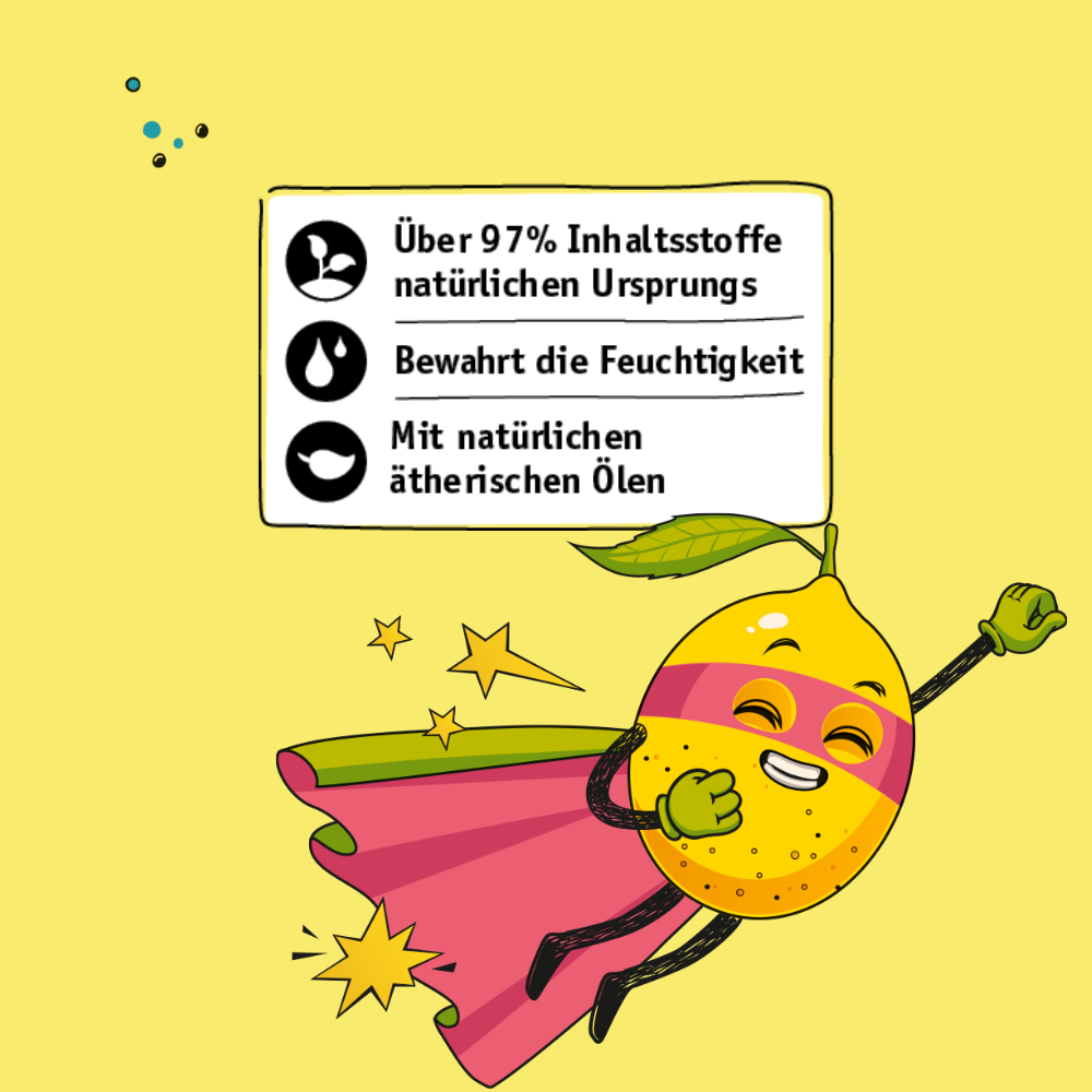 Easy Peasy Lemon Squeezy ist mit natuerlichen aetherischen Oelen und bewahrt die Feuchtigkeit. Ueber 97% der Inhaltsstoffe sind natuerlichen Ursprungs