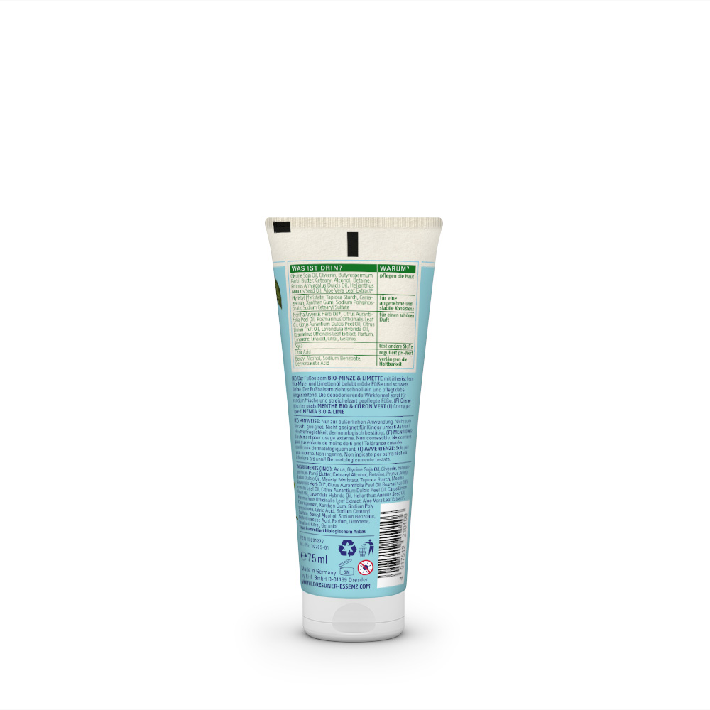Produktbild Fussbalsam Bio-Minze und Limette (Rueckseite)