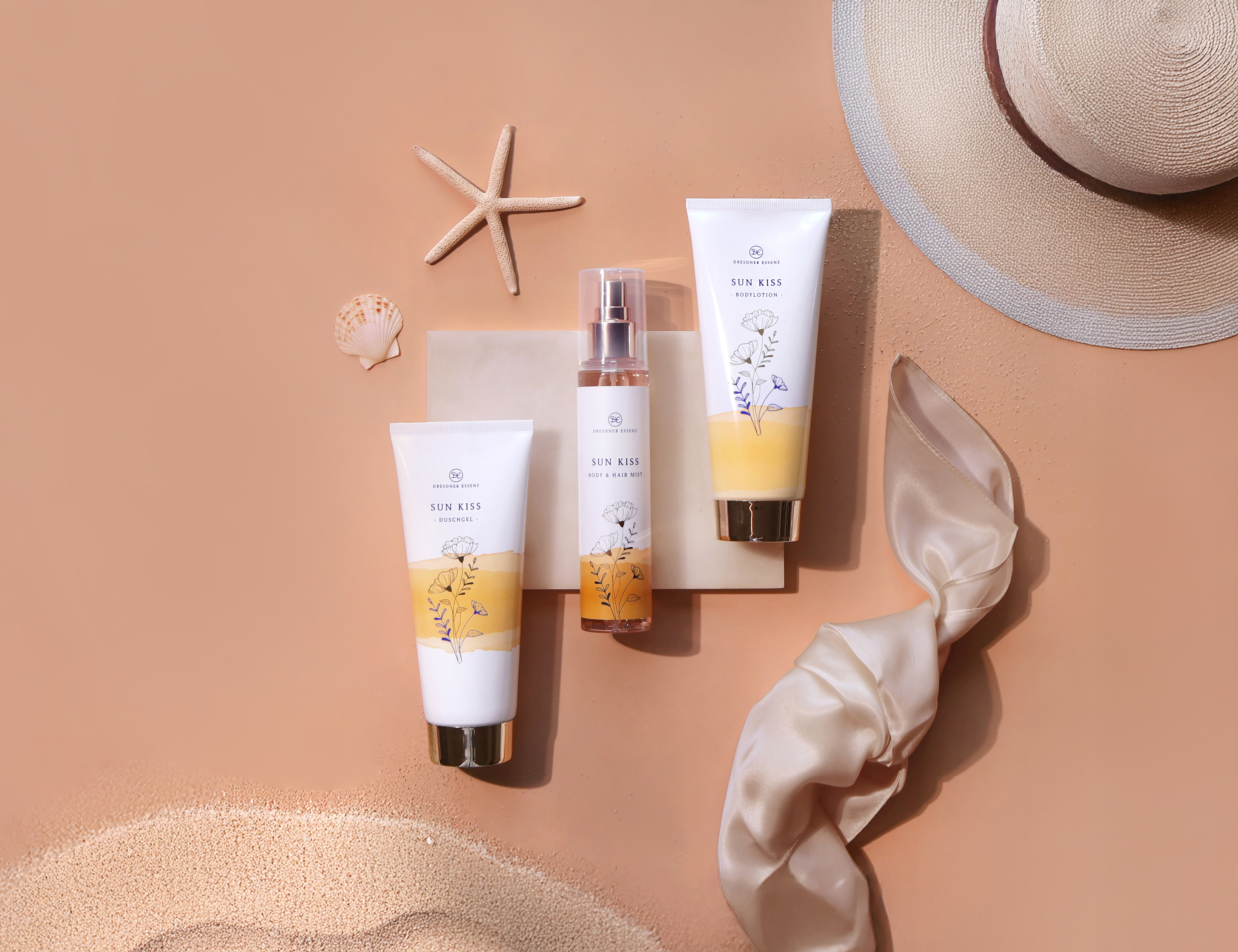 Abbildung der Sun Kiss Serie: Duschgel, Bodylotion und Body- & Hair Mist