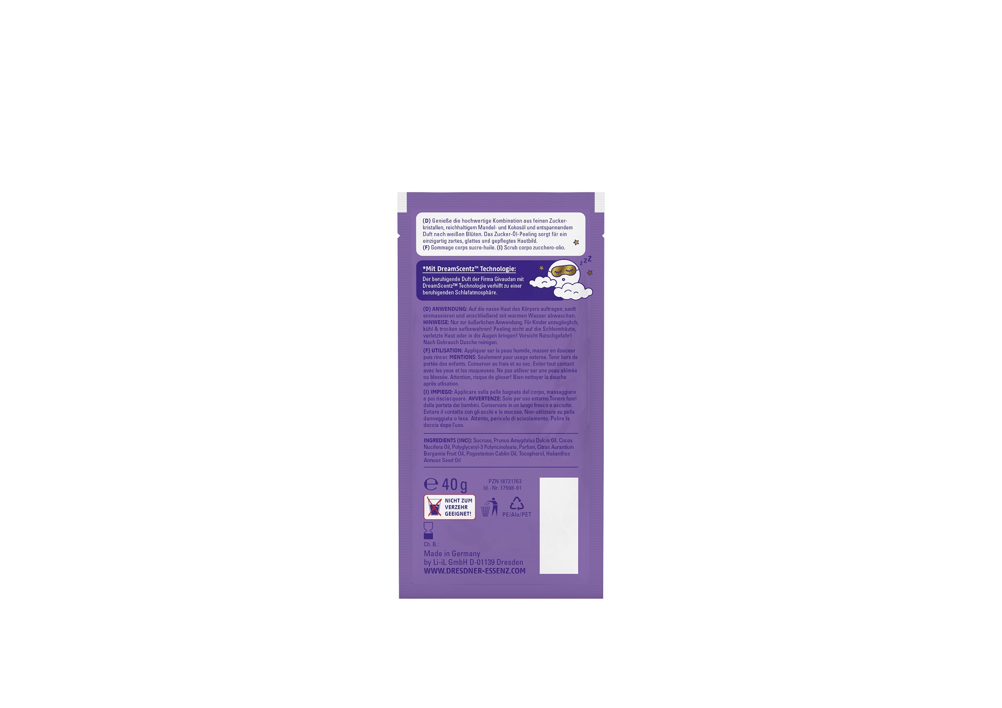Produktbild Zucker-Oel-Peeling All you need is sleep (Rueckseite)