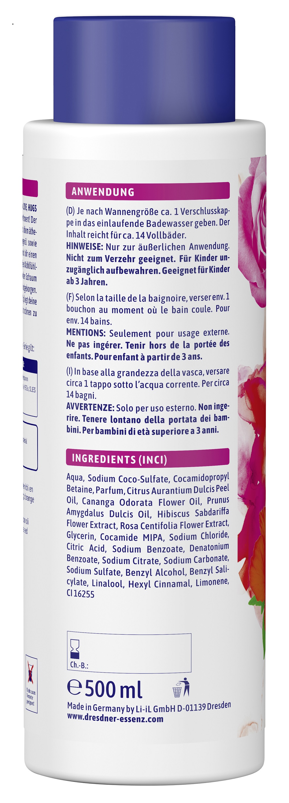 Produktbild Aroma-Booster Schaumbad "Love, Hugs & Kisses" (Rueckseite)