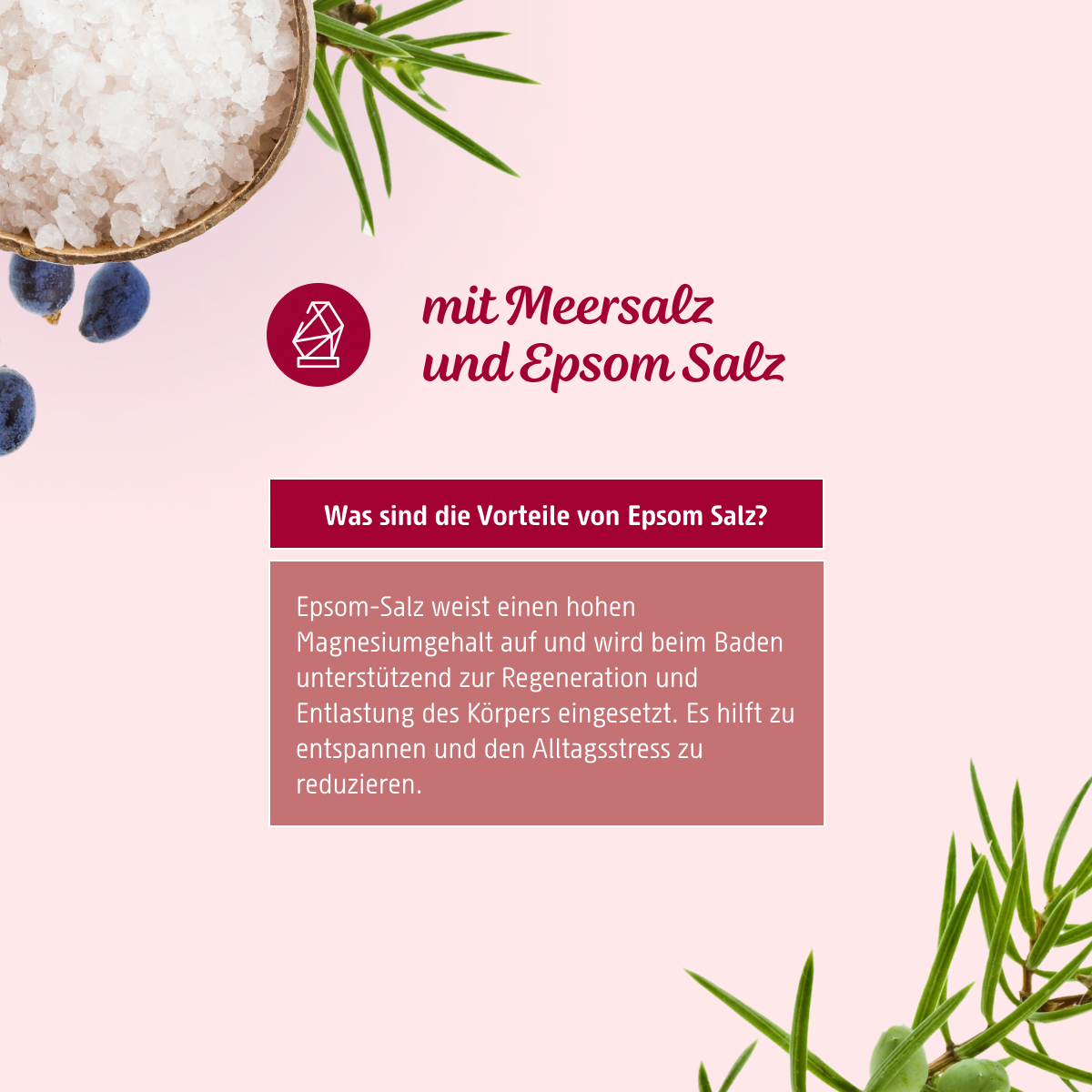 Badesalz Muskel-Entspannung ist mit Meersalz und Epsom-Salz