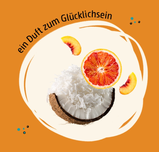 Abbildungen der Duftkomponenten Blutorange, Nektarine und Kokosnuss