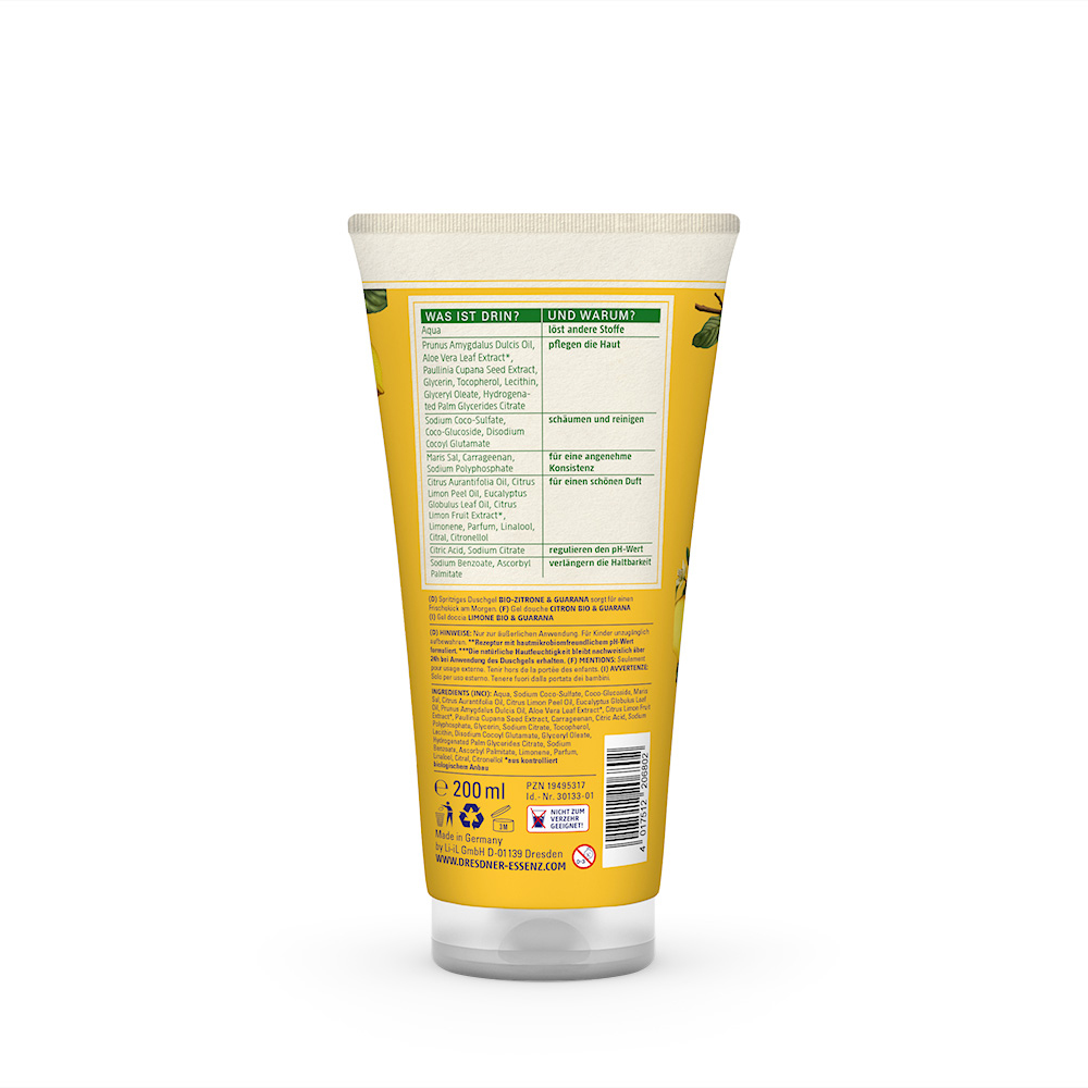 Produktbild Duschgel Bio-Zitrone und Guarana (Rückseite)
