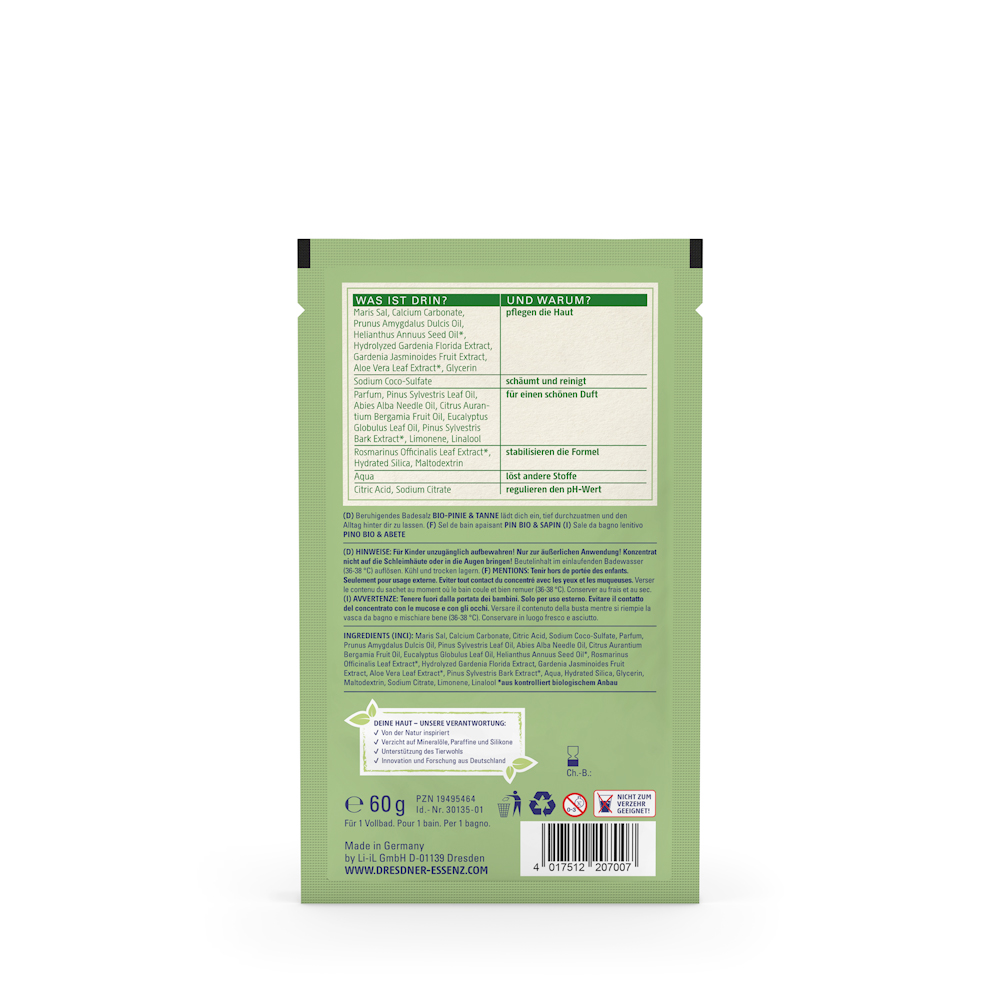 Produktbild Badesalz Bio-Pinie und Tanne (Rückseite)