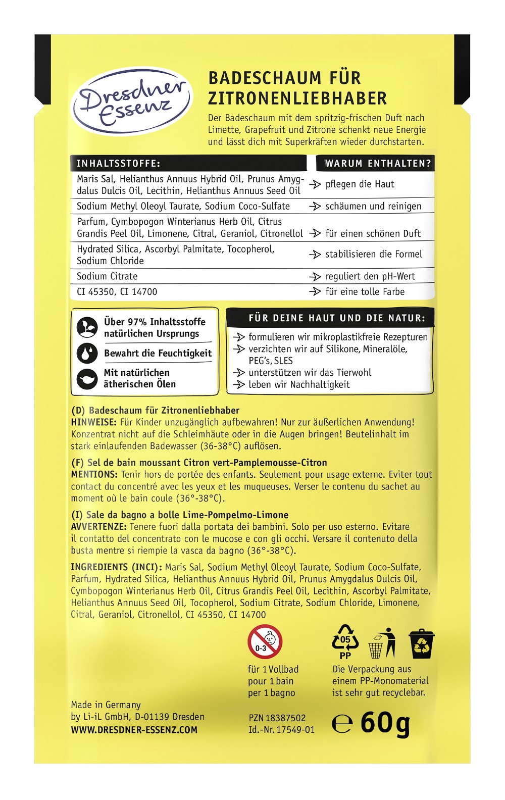 Produktbild Easy Peasy Lemon Squeezy Badeschaum für Zitronenliebhaber (Rueckseite)