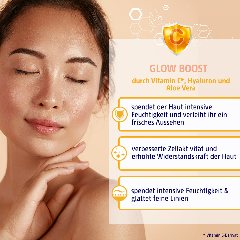 Vitamin C Tuchmaske spendet der Haut intensive Feuchtigkeit und verleiht ihr ein frisches Aussehen und verbessert die Zellaktivitaet und erhoehte Widerstandskraft der Haut.