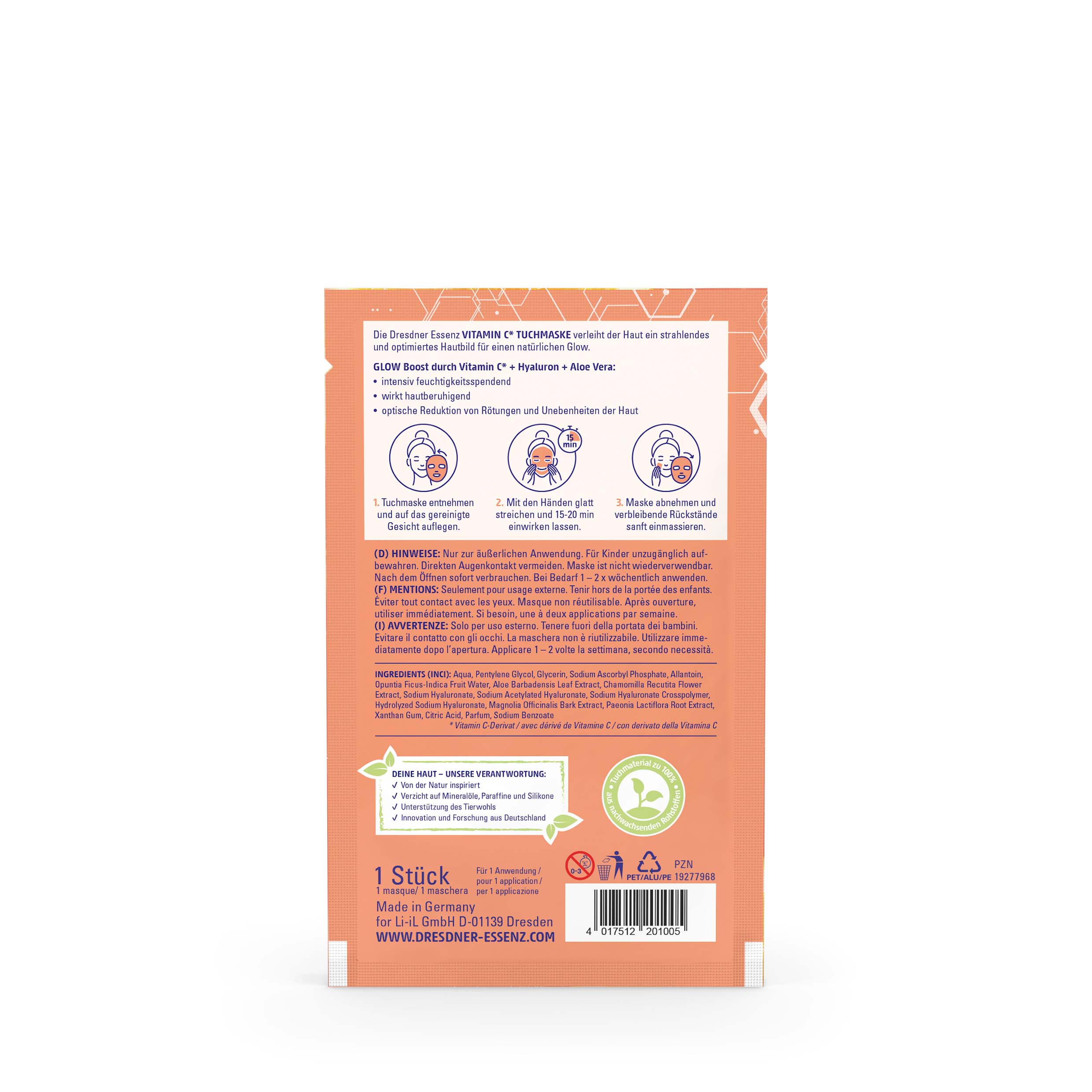 Sheet Mask + Vitamin C + Hyaluronic Acid + Aloe Vera