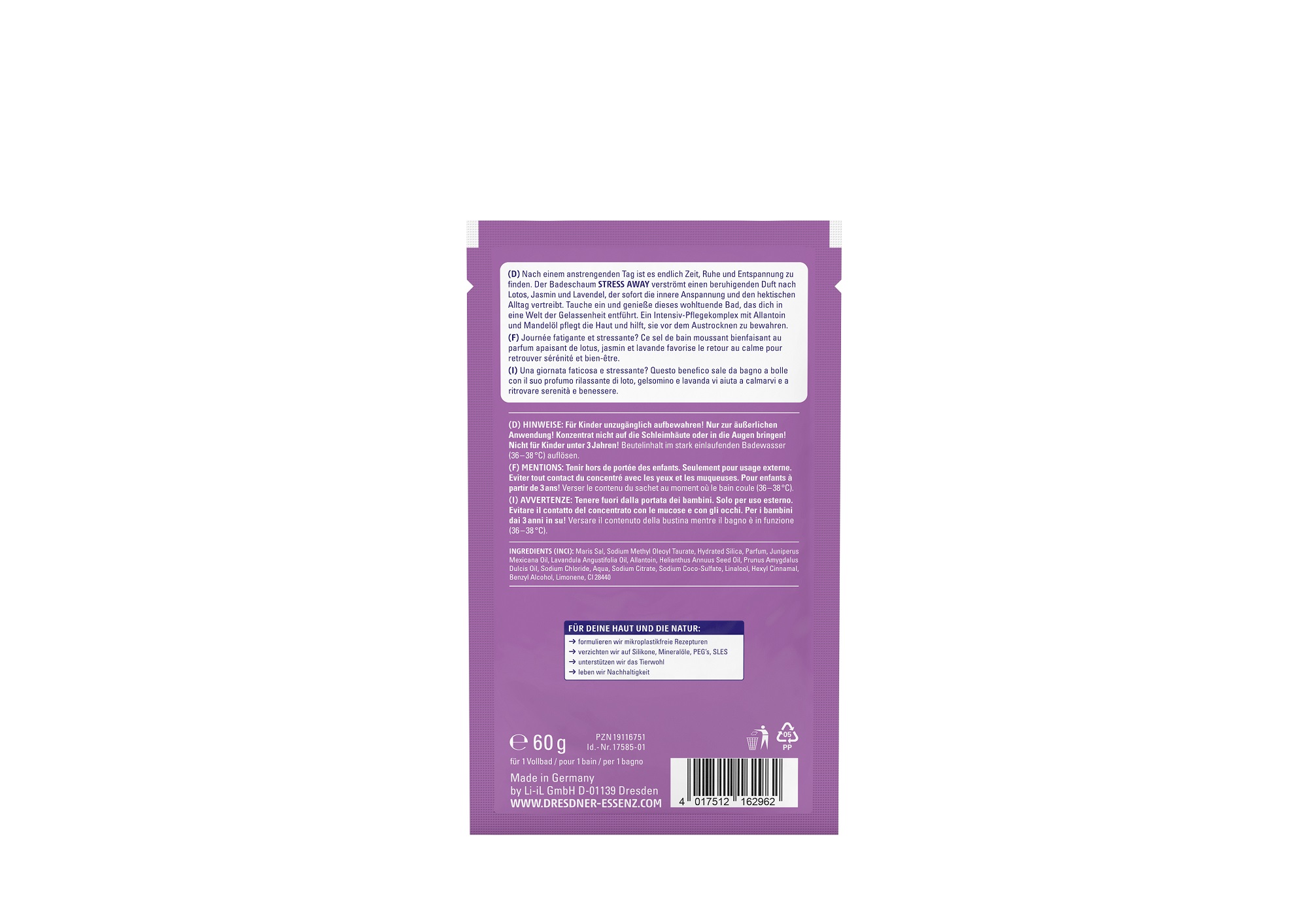 Produktbild Badeschaum Stress away (Rueckseite)