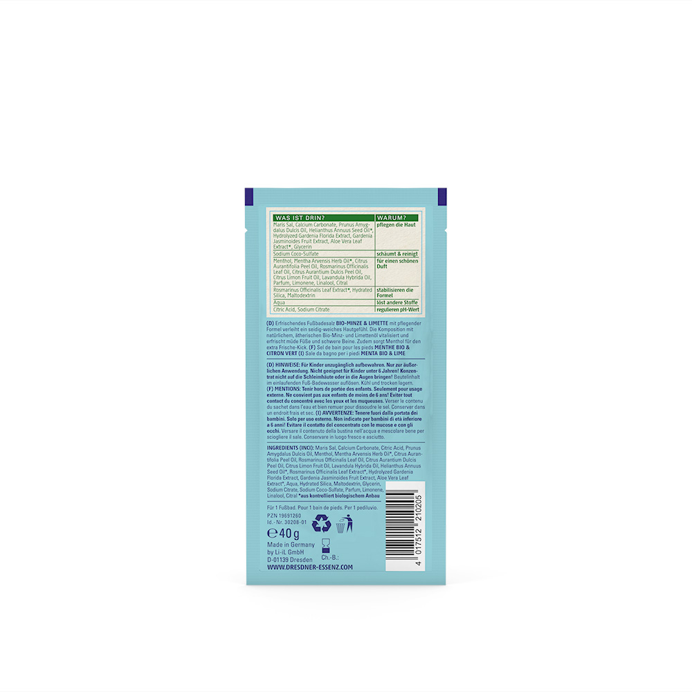 Produktbild Fussbadesalz Bio-Minze und Limette (Rueckseite)