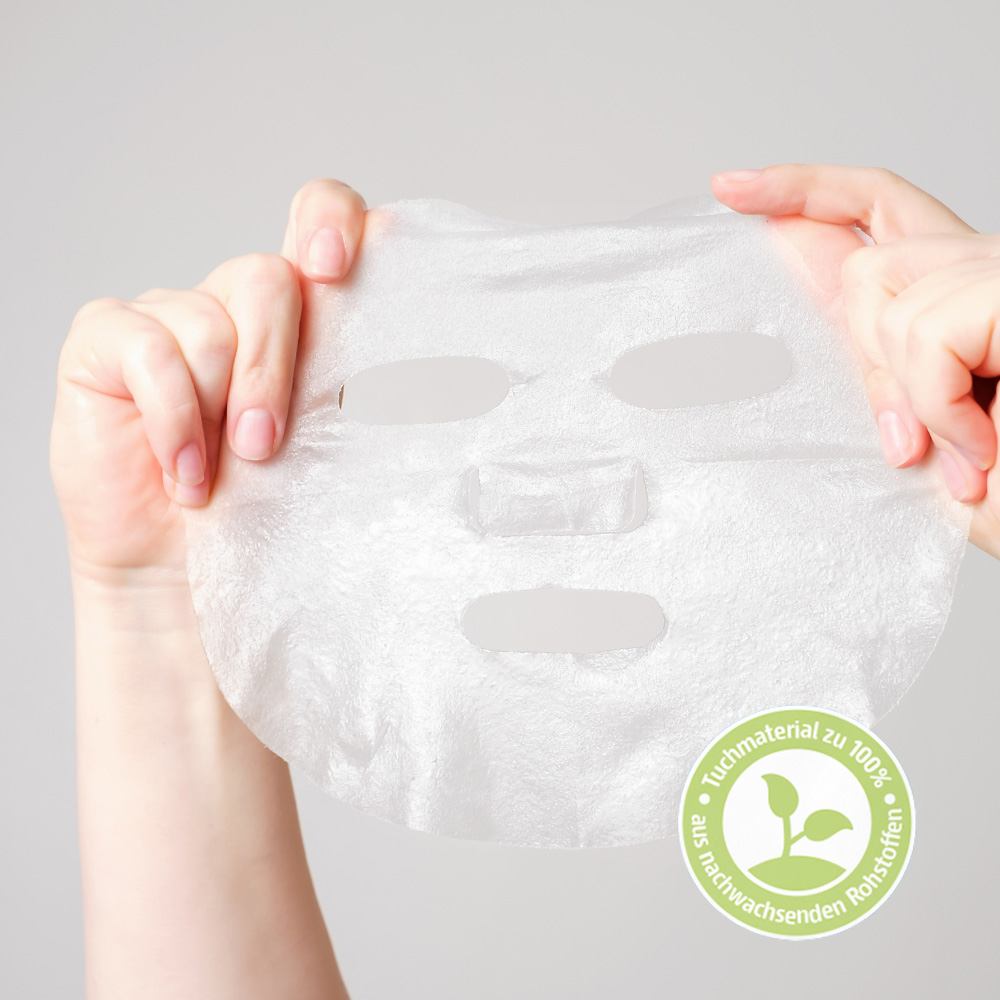 Tuchmaske der Vitamin C Tuchmaske besteht zu 100% aus nachwachsenden Rohstoffen