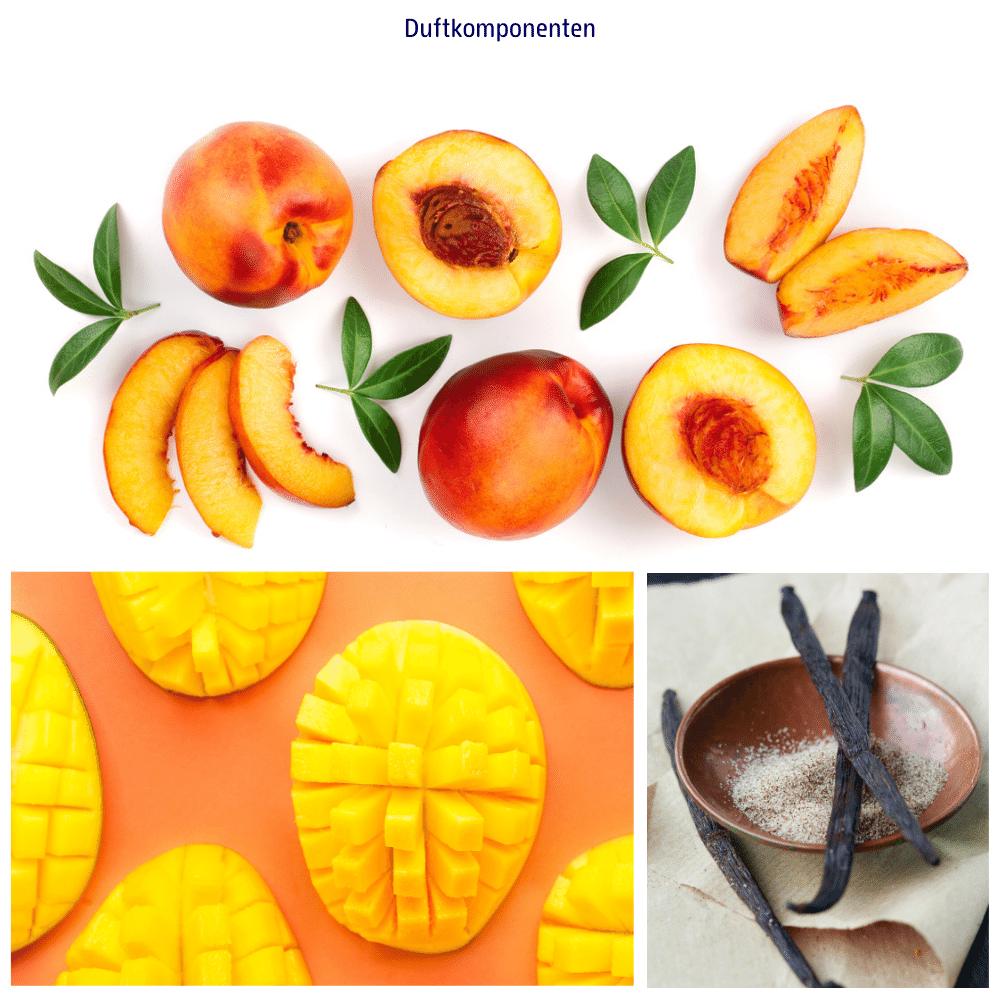 Abbildungen der Duftkomponenten Mango, Pfirsich und Vanille