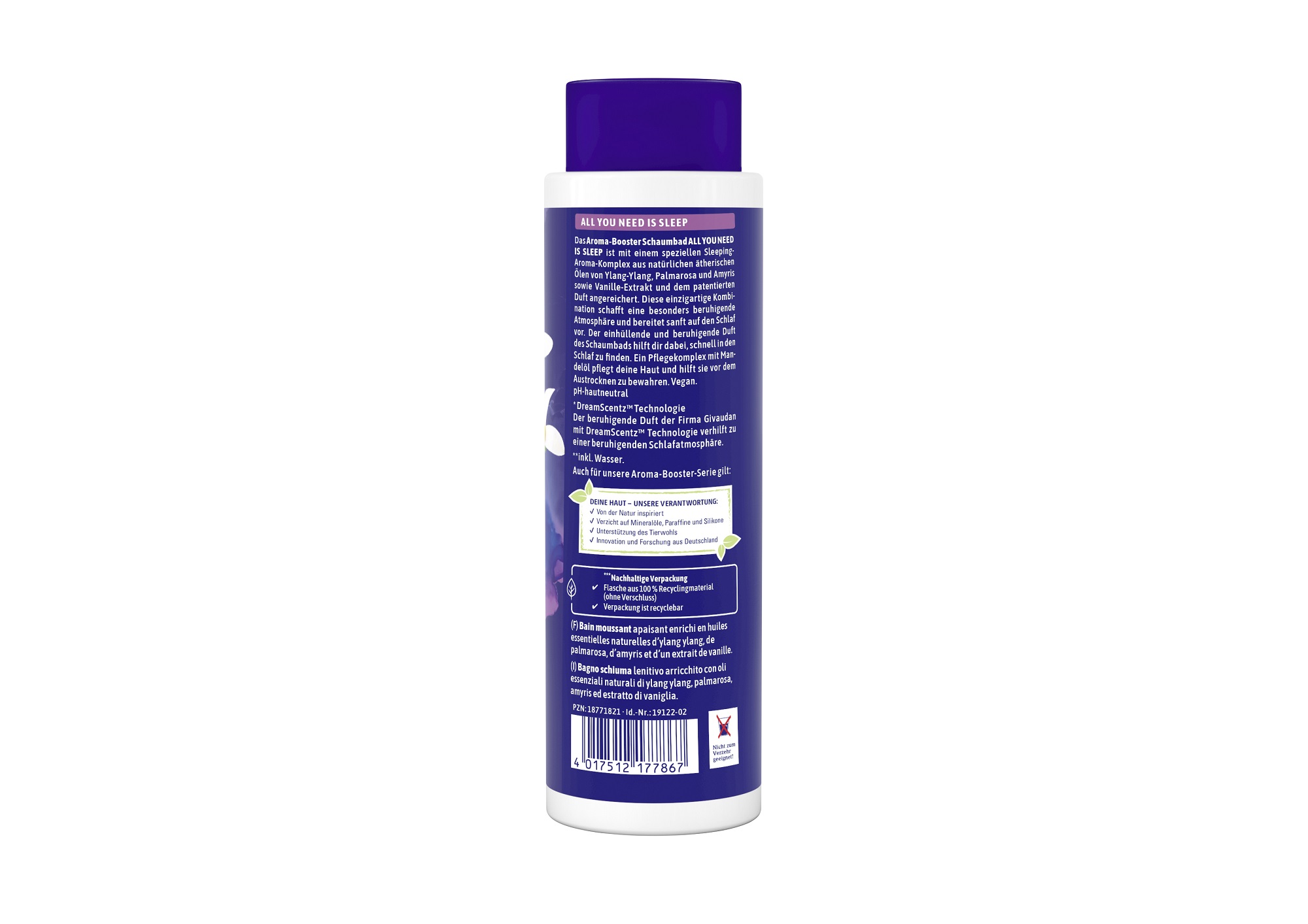 Produktbild Aroma-Booster Schaumbad All you need is sleep (Rueckseite)
