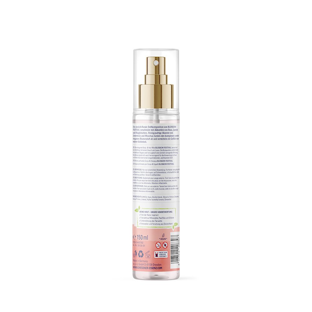 Produktbild Body- and Hair Mist Blossom Festival (Rueckseite)