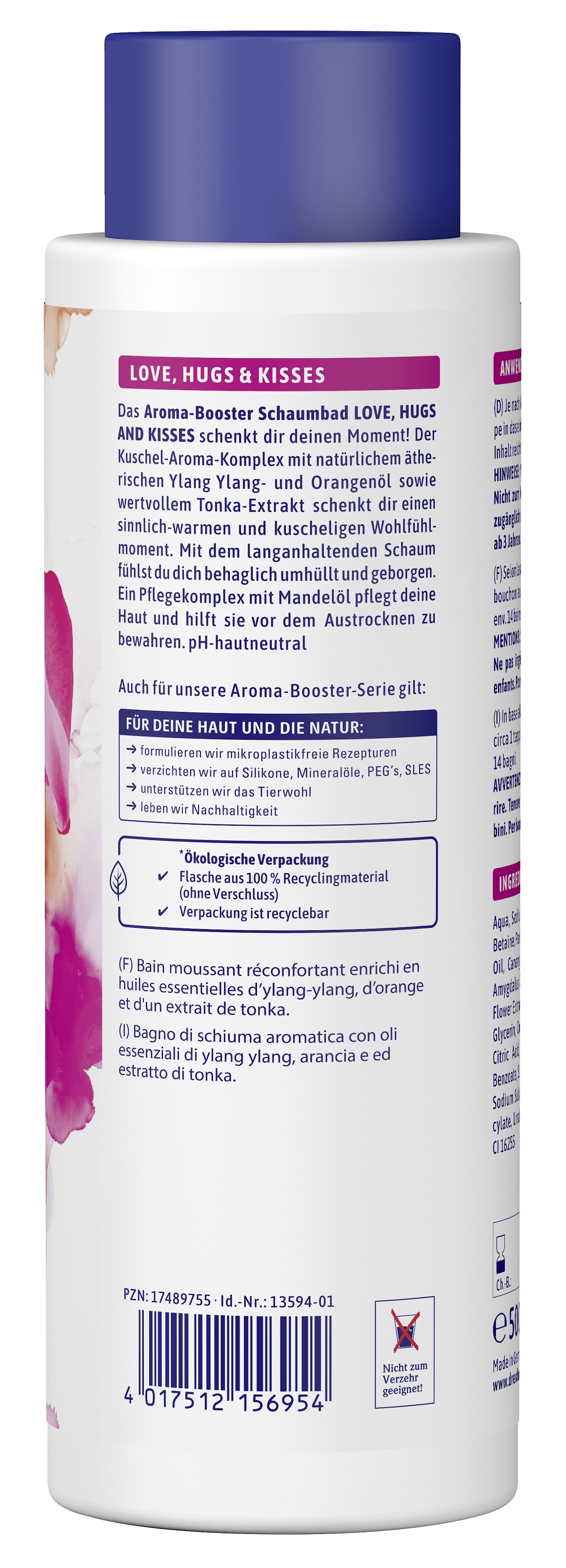 Produktbild Aroma-Booster Schaumbad "Love, Hugs & Kisses" (Rueckseite)