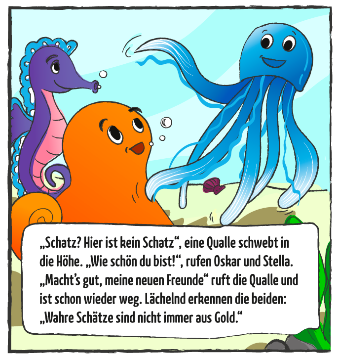 Blubberbande Oskar der Oktopus begegnet einer Qualle
